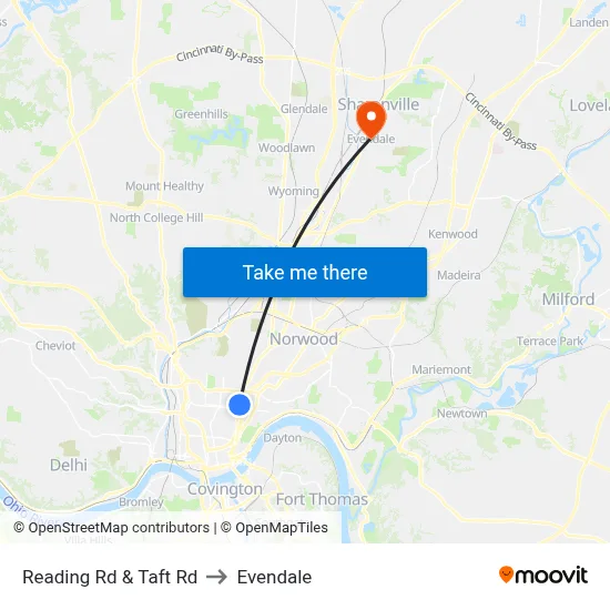 Reading Rd & Taft Rd to Evendale map