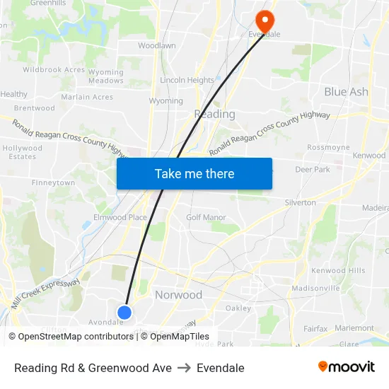 Reading Rd & Greenwood Ave to Evendale map