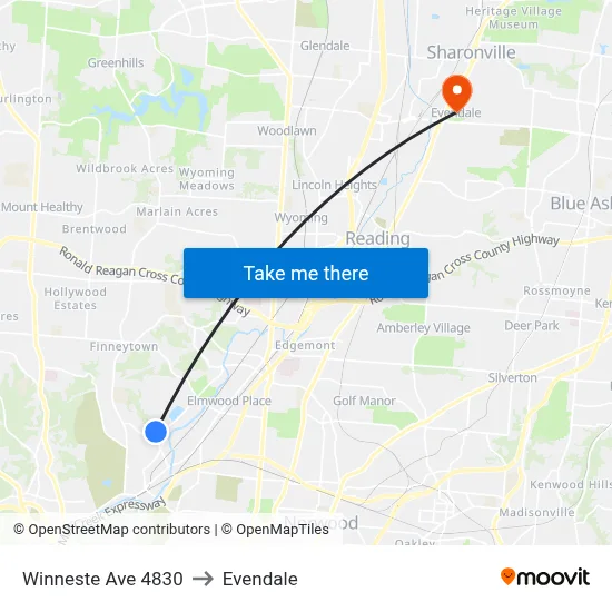 Winneste Ave 4830 to Evendale map
