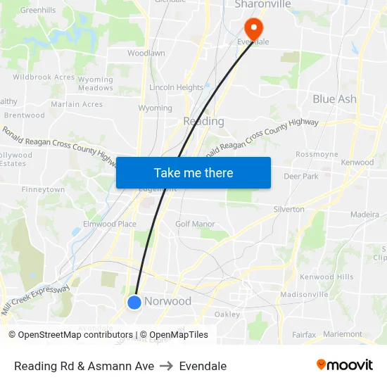 Reading Rd & Asmann Ave to Evendale map