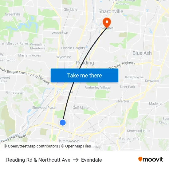 Reading Rd & Northcutt Ave to Evendale map