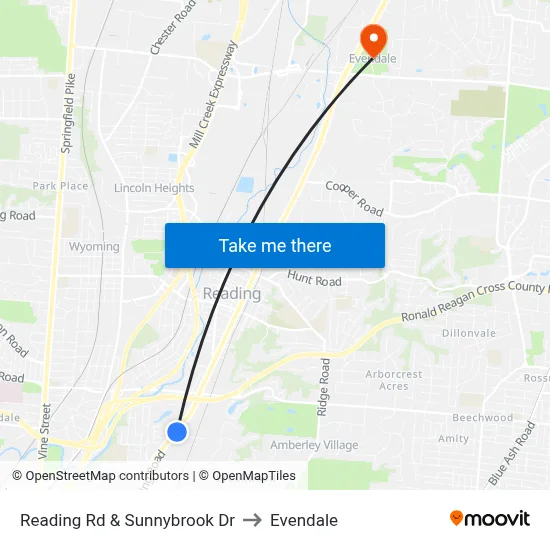 Reading Rd & Sunnybrook Dr to Evendale map