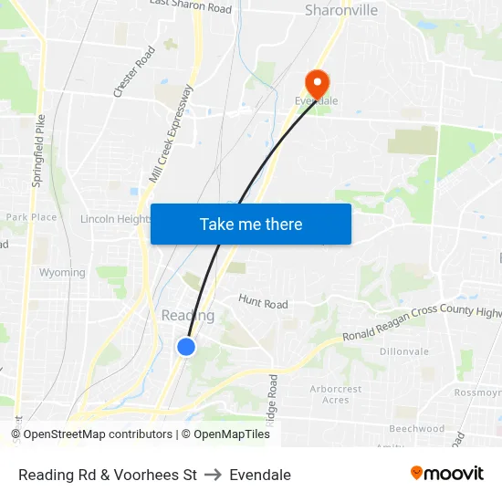 Reading Rd & Voorhees St to Evendale map