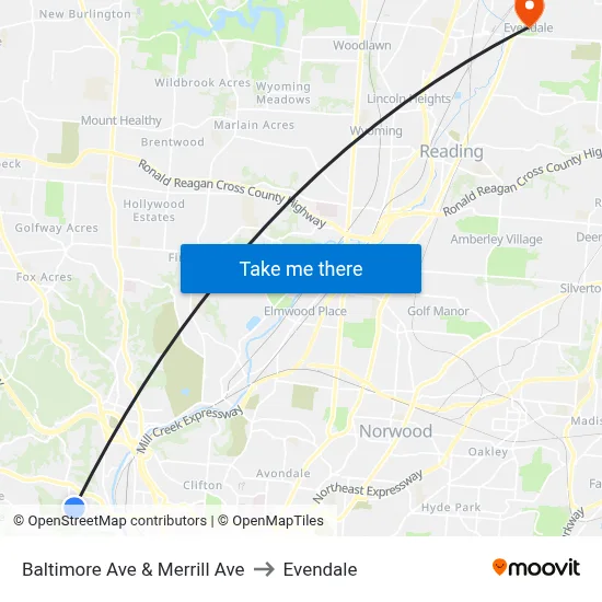 Baltimore Ave & Merrill Ave to Evendale map
