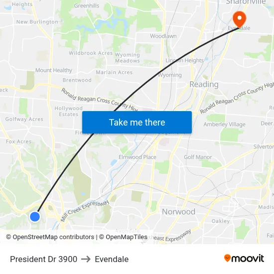 President Dr 3900 to Evendale map