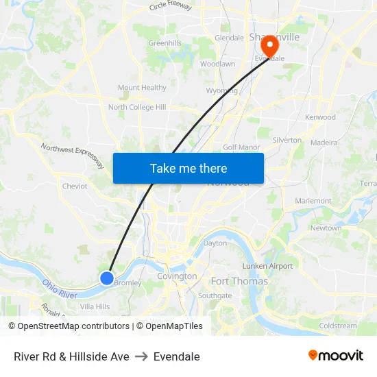 River Rd & Hillside Ave to Evendale map