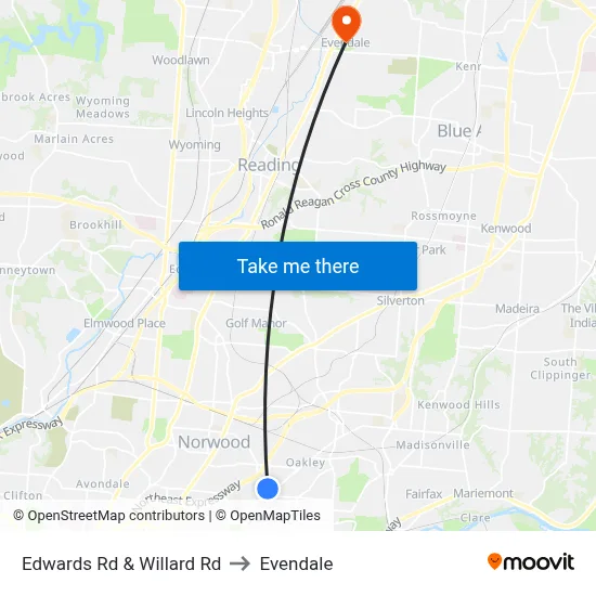 Edwards Rd & Willard Rd to Evendale map