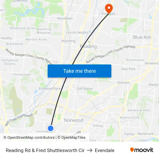 Reading Rd & Fred Shuttlesworth Cir to Evendale map