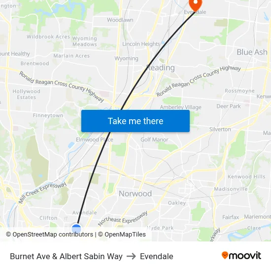 Burnet Ave & Albert Sabin Way to Evendale map