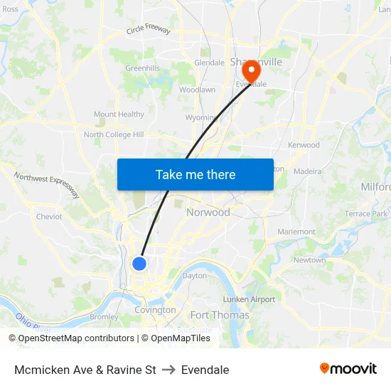 Mcmicken Ave & Ravine St to Evendale map