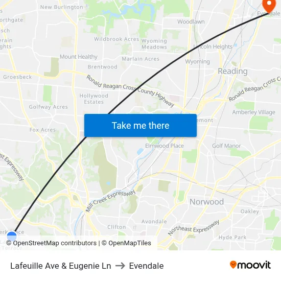 Lafeuille Ave & Eugenie Ln to Evendale map