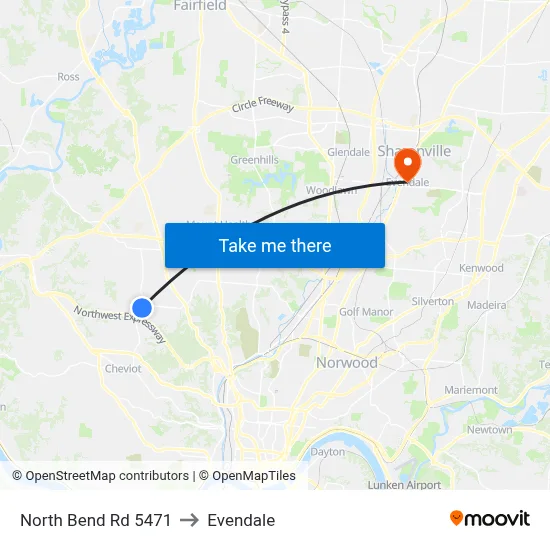 North Bend Rd 5471 to Evendale map