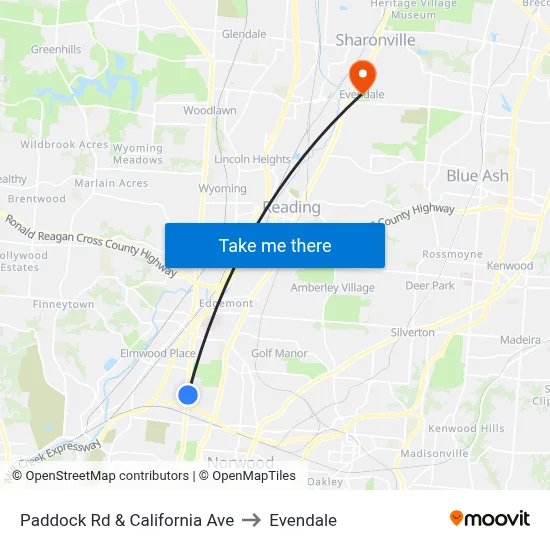 Paddock Rd & California Ave to Evendale map