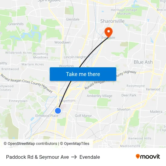 Paddock Rd & Seymour Ave to Evendale map