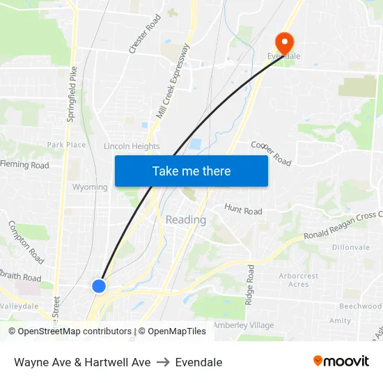Wayne Ave & Hartwell Ave to Evendale map
