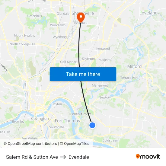 Salem Rd & Sutton Ave to Evendale map