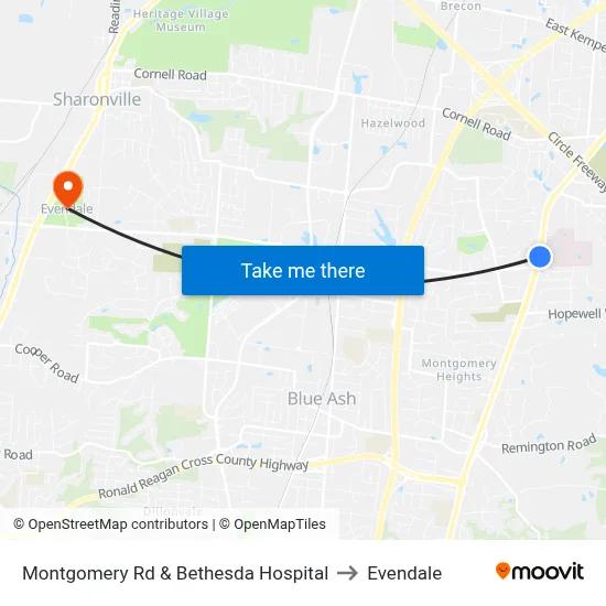 Montgomery Rd & Bethesda Hospital to Evendale map