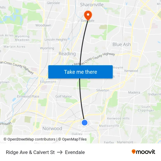 Ridge Ave & Calvert St to Evendale map