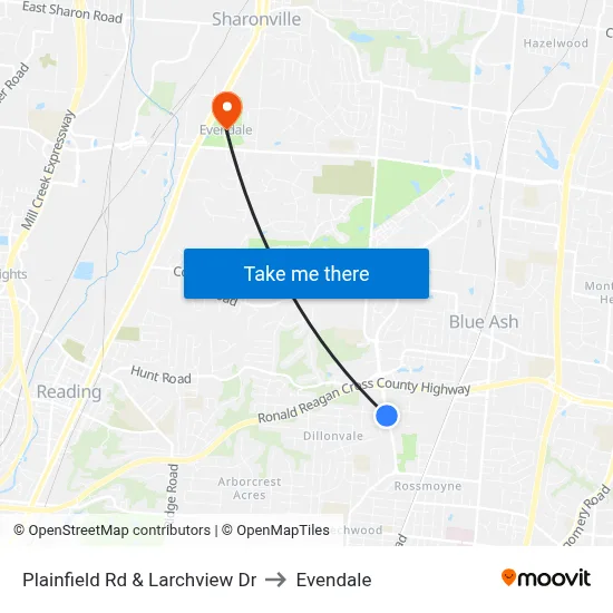 Plainfield Rd & Larchview Dr to Evendale map