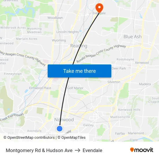 Montgomery Rd & Hudson Ave to Evendale map