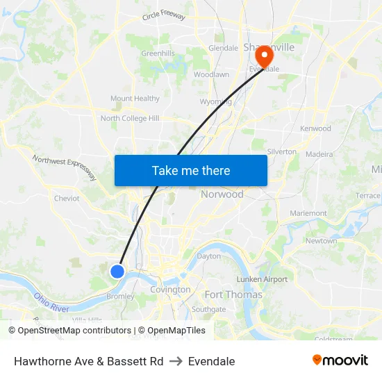 Hawthorne Ave & Bassett Rd to Evendale map