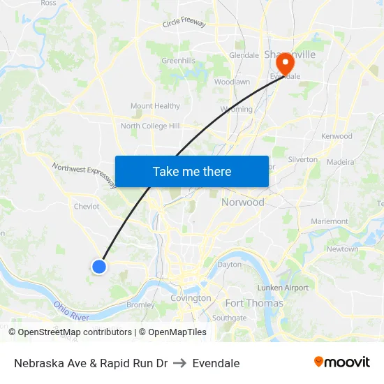 Nebraska Ave & Rapid Run Dr to Evendale map