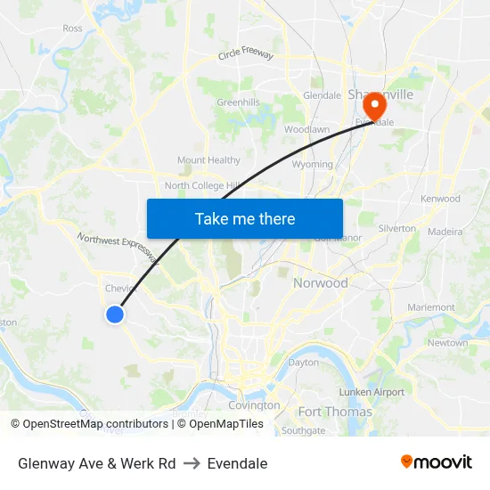 Glenway Ave & Werk Rd to Evendale map
