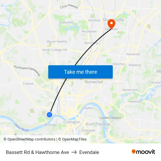 Bassett Rd & Hawthorne Ave to Evendale map