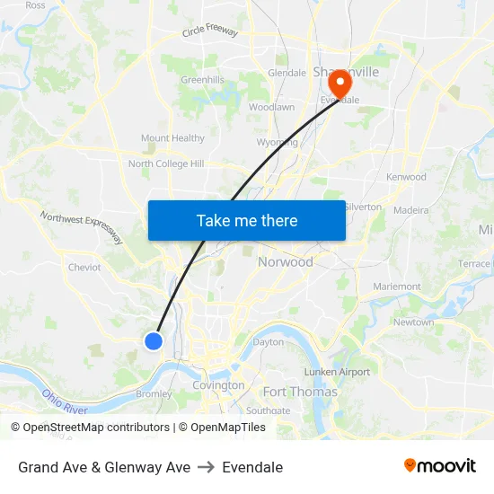 Grand Ave & Glenway Ave to Evendale map