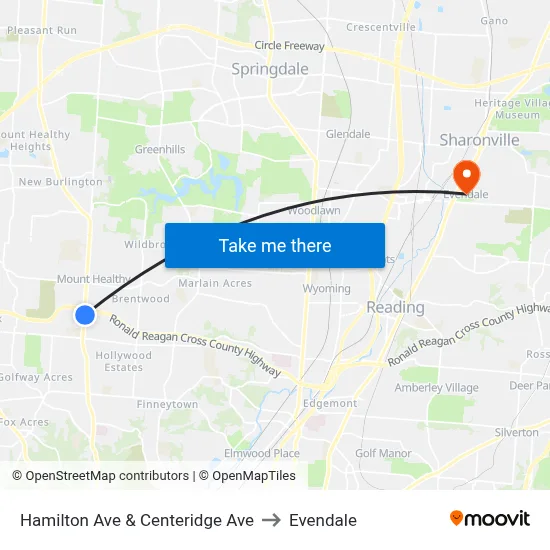 Hamilton Ave & Centeridge Ave to Evendale map