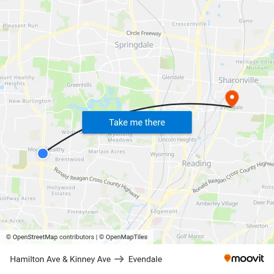 Hamilton Ave & Kinney Ave to Evendale map
