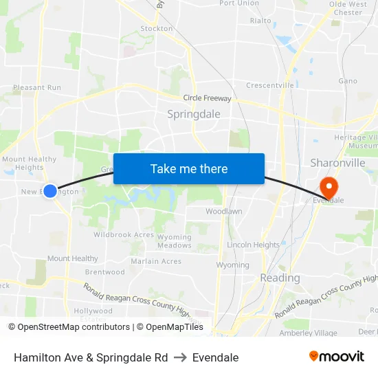 Hamilton Ave & Springdale Rd to Evendale map
