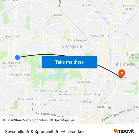 Sevenhills Dr & Sprucehill Dr to Evendale map