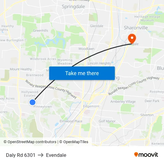 Daly Rd 6301 to Evendale map