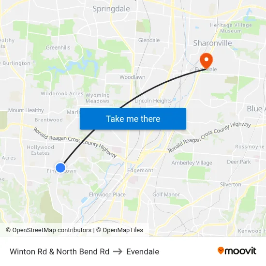 Winton Rd & North Bend Rd to Evendale map
