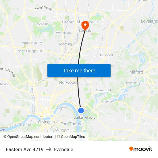 Eastern Ave 4219 to Evendale map