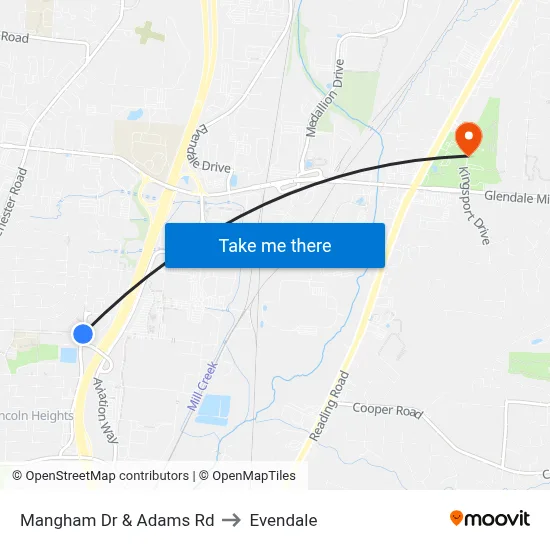 Mangham Dr & Adams Rd to Evendale map