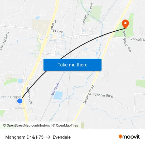 Mangham Dr & I-75 to Evendale map