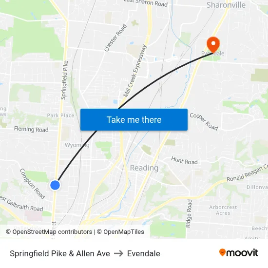 Springfield Pike & Allen Ave to Evendale map