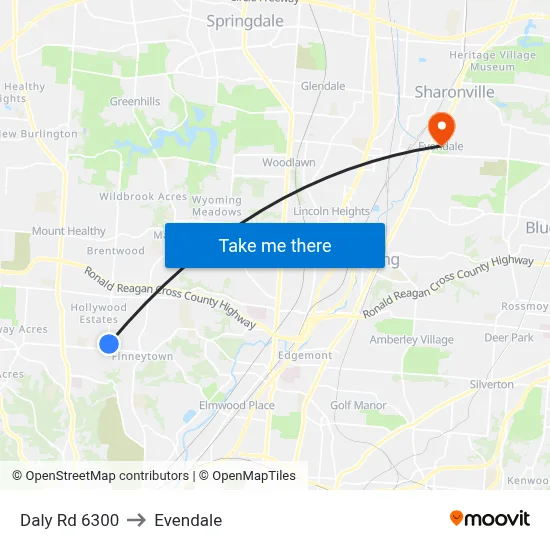Daly Rd 6300 to Evendale map