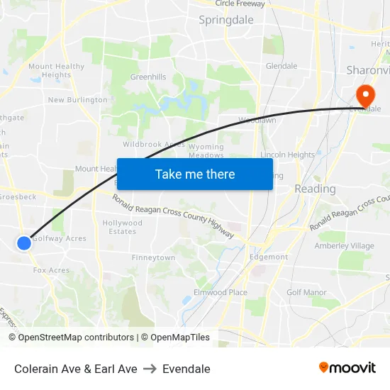 Colerain Ave & Earl Ave to Evendale map