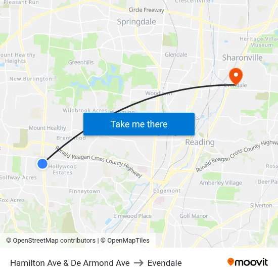 Hamilton Ave & De Armond Ave to Evendale map
