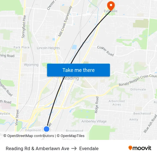 Reading Rd & Amberlawn Ave to Evendale map
