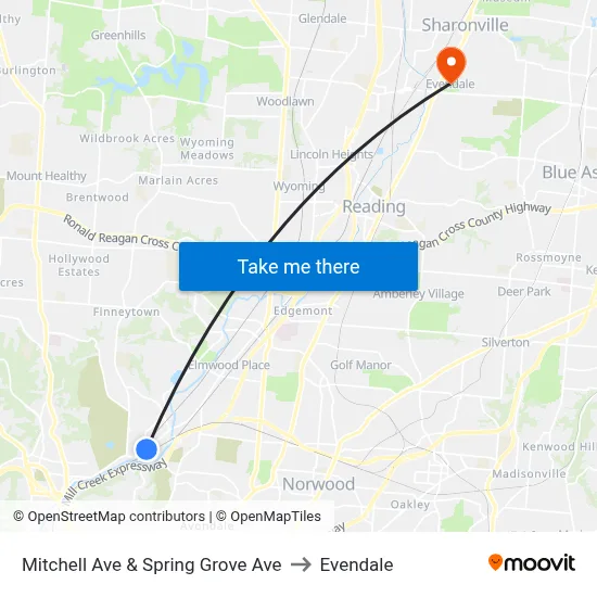 Mitchell Ave & Spring Grove Ave to Evendale map