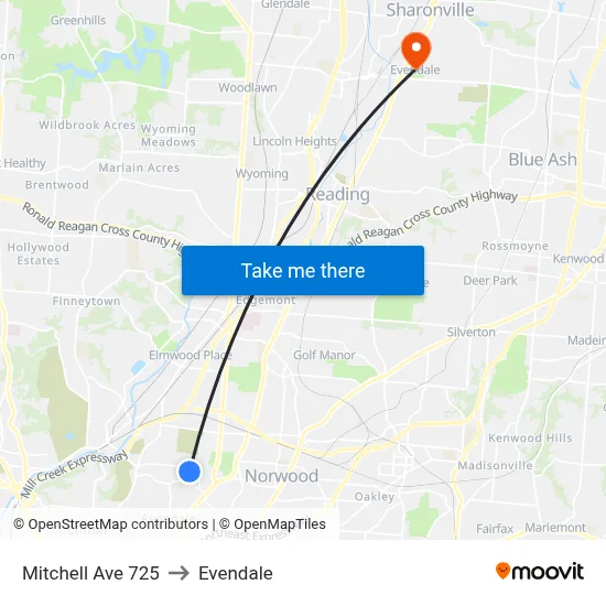 Mitchell Ave 725 to Evendale map