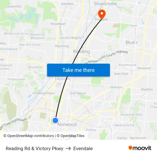 Reading Rd & Victory Pkwy to Evendale map