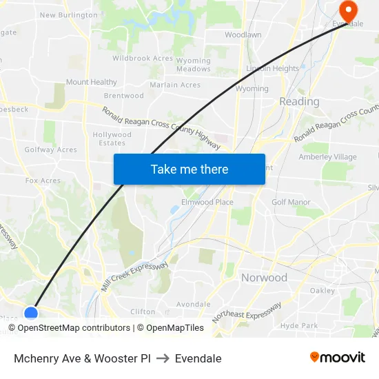 Mchenry Ave & Wooster Pl to Evendale map