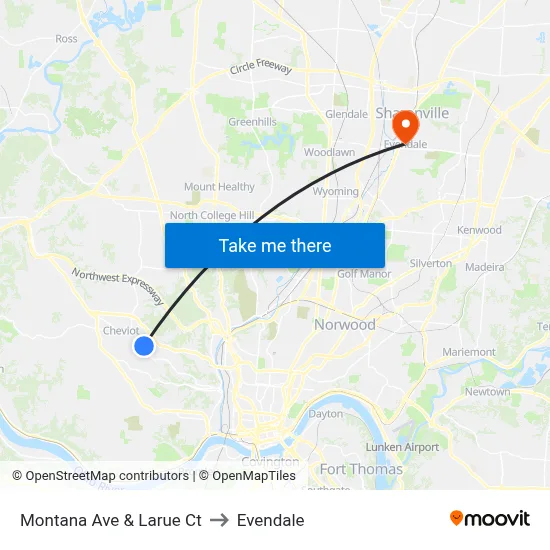 Montana Ave & Larue Ct to Evendale map