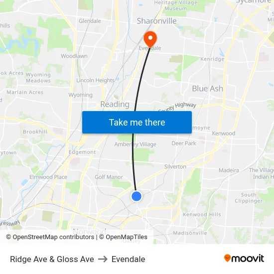 Ridge Ave & Gloss Ave to Evendale map
