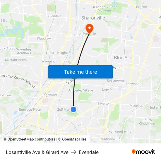 Losantiville Ave & Girard Ave to Evendale map